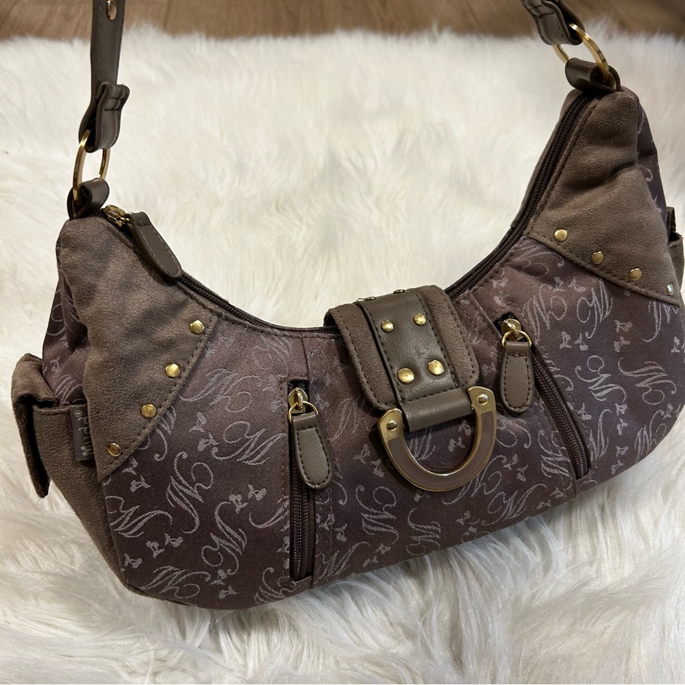 Vintage Y2K Mudd Shoulder Purse Bag Bratz Brown Velvet Faux Suede Baguette - Picture 6 of 11